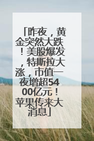 昨夜，黄金突然大跌！美股爆发，特斯拉大涨，市值一夜增超5400亿元！苹果传来大消息